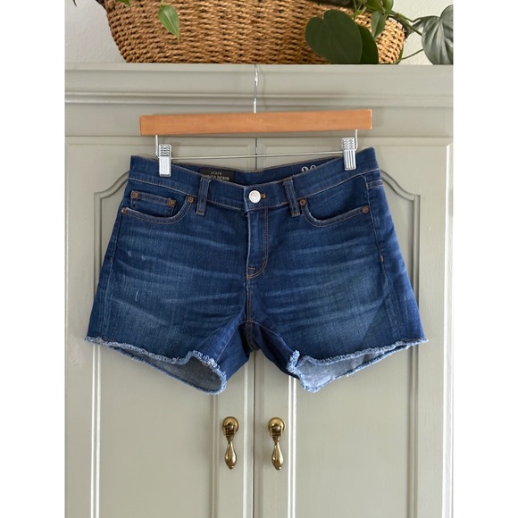 J. Crew Pants - J.Crew Indigo Denim Raw Hem Jean Shorts Dark Wash Size 26 Stretch Cut Offs